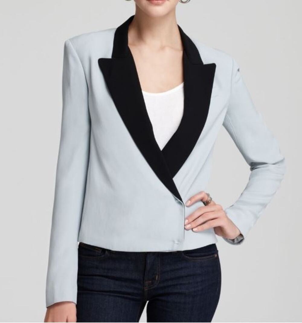 NWT Diane Von Furstenberg DVF Pamela Soft Canvas Blazer Green Haze Black Mint 2